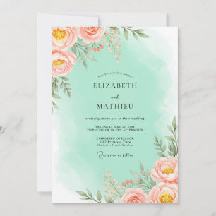 Convites Casamento Floral Romântico Coral Blush