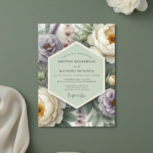 Convites Casamento Floral Romântico Creme Lavanda