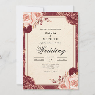 Convites Casamento Floral Romântico de Crimson Bloom