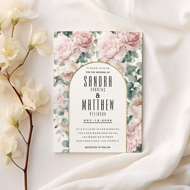 Convites Casamento floral romântico de erva-de-menta-rosa e (Romantic pink mint peony eucalyptus floral Wedding)