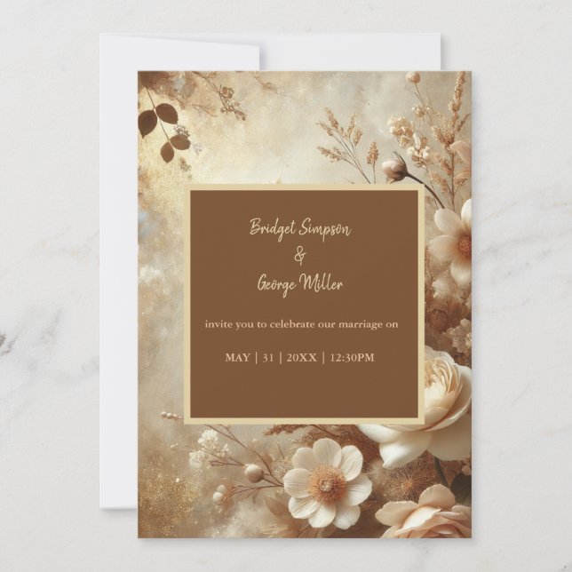 Convites Casamento Floral Romântico de Marfim de Sonho (Frente)