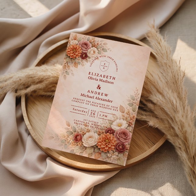 Convites Casamento Floral Romântico de Outono (Criador carregado)