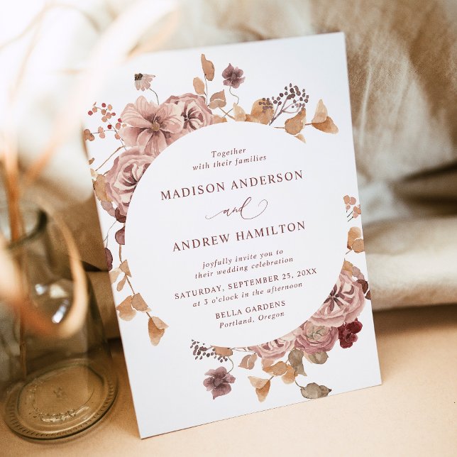 Convites Casamento Floral Romântico de Outono (Criador carregado)