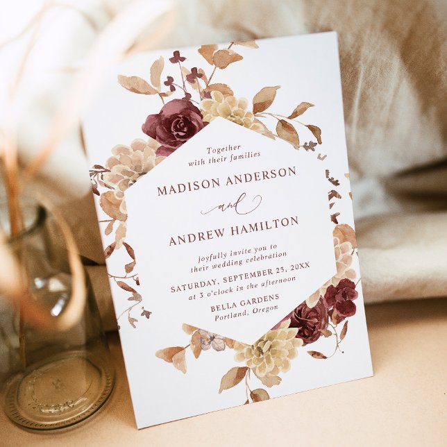 Convites Casamento Floral Romântico de Outono (Criador carregado)