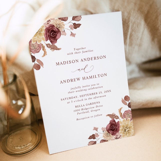 Convites Casamento Floral Romântico de Outono (Criador carregado)