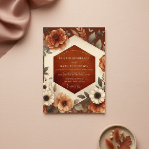 Convites Casamento Floral Romântico de Outono em Laranja Qu