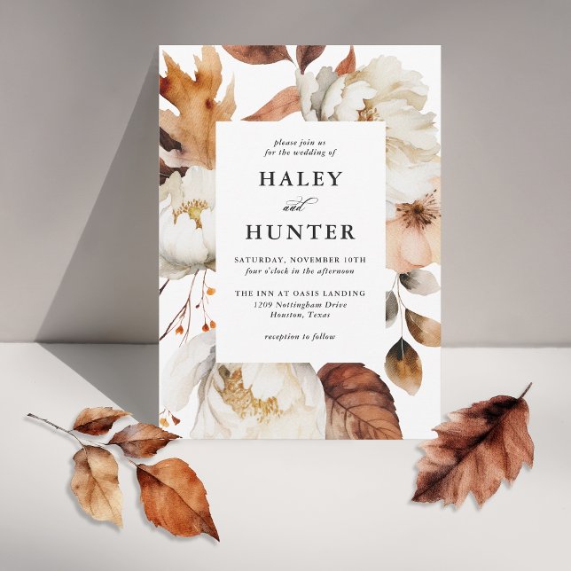 Convites Casamento Floral Romântico de outono Russo (Rustic fall florals in this stylish wedding invitation.)
