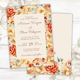 Convites Casamento Floral Romântico de Pêssego Beige