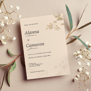Convites Casamento floral romântico de pêssego borrado de o