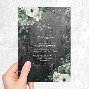 Convites Casamento Floral Romântico de Prata Antiquado