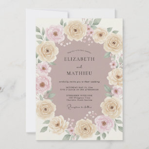 Convites Casamento Floral Romântico de Primavera com Creme