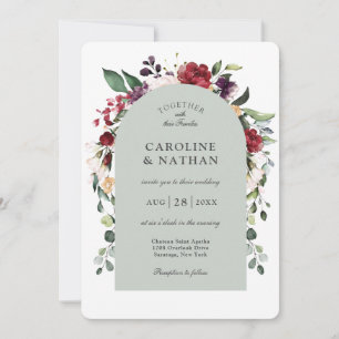 Convites Casamento Floral Romântico Dusty Sage Arch