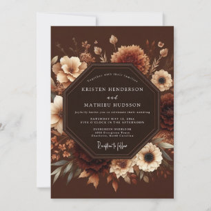 Convites Casamento Floral Romântico e Sombrio Marrom