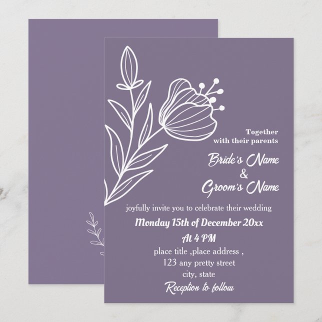 Convites Casamento floral romântico elegante (Frente/Verso)