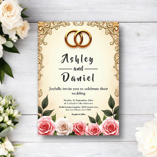 Convites Casamento Floral Romântico Elegante em Aquarela