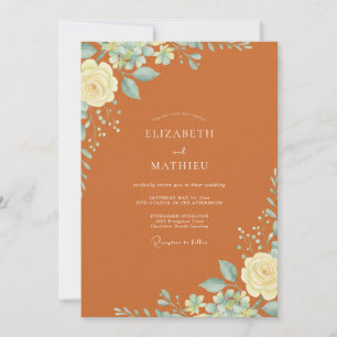 Convites Casamento Floral Romântico em Laranja Queimada