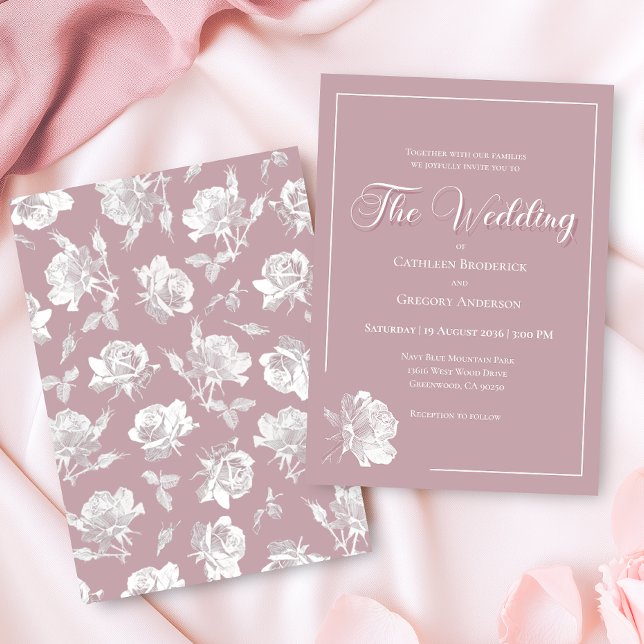 Convites Casamento Floral Romântico em Rosa Poeira Branco (Criador carregado)