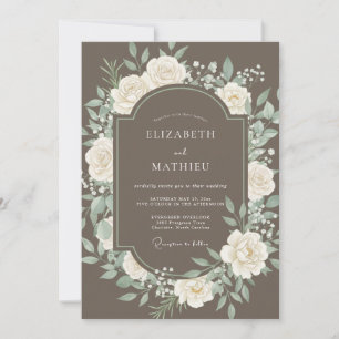 Convites Casamento Floral Romântico em Taupe