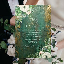 Convites Casamento Floral Romântico Emerald Green