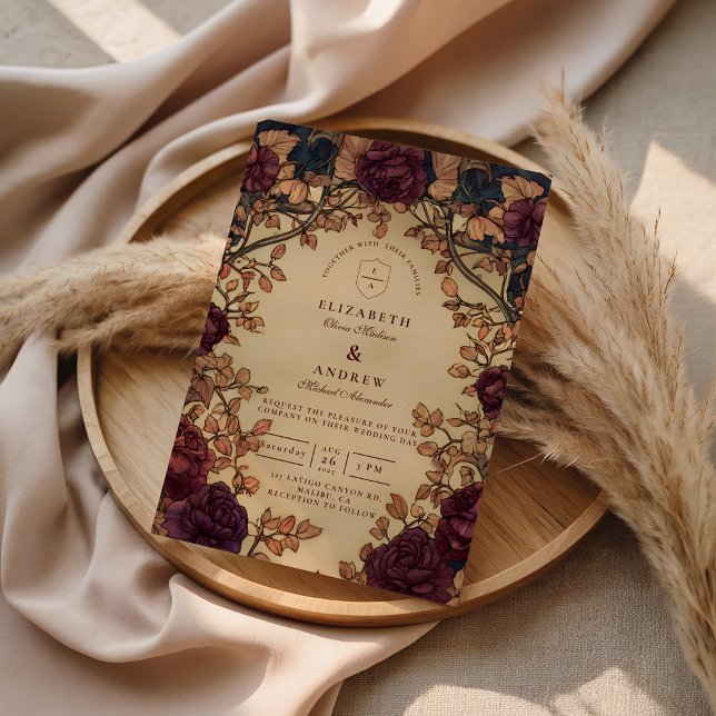 Convites Casamento Floral Romântico Escuro (Criador carregado)