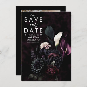 Convites Casamento Floral Romântico Escuro Salve a Data