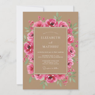 Convites Casamento Floral Romântico Fúcsia