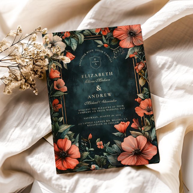 Convites Casamento Floral Romântico Gótico (Criador carregado)