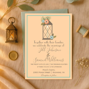 Convites Casamento Floral Romântico Lanterna Soft Peach e A