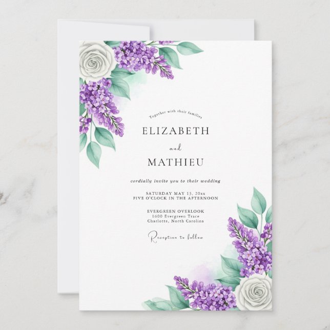 Convites Casamento Floral Romântico Lavanda (Frente)