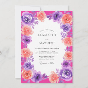 Convites Casamento Floral Romântico Lavanda Magenta