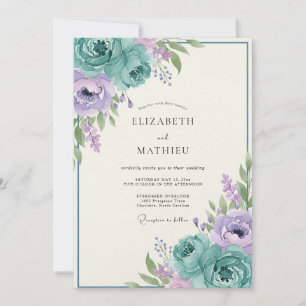 Convites Casamento Floral Romântico Lavanda Turquesa