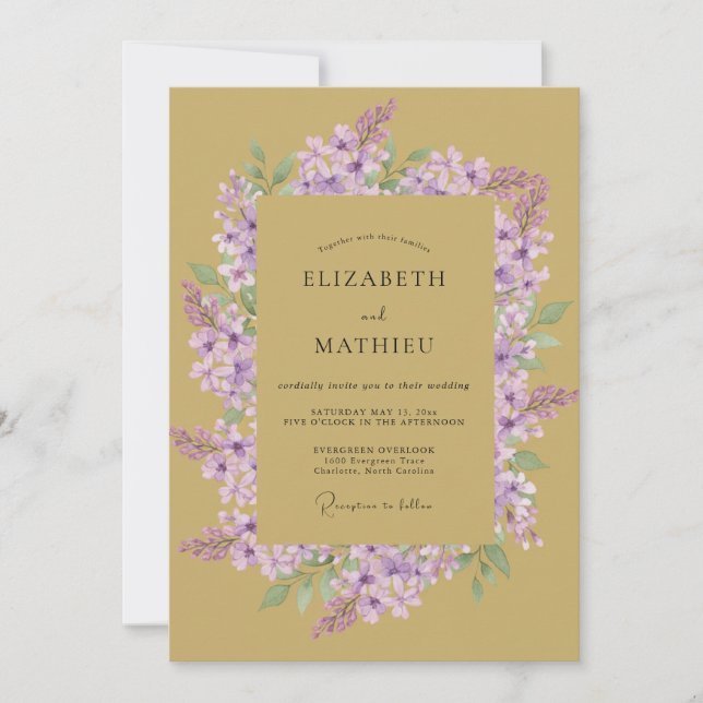 Convites Casamento Floral Romântico Lilás (Frente)