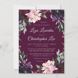 Convites Casamento Floral Romântico Luxuoso Marsala Burgund