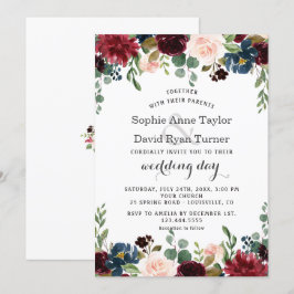 Convites Casamento Floral Romântico Marinho Azul Escamudo
