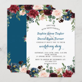 Convites Casamento Floral Romântico Marinho Azul Escamudo