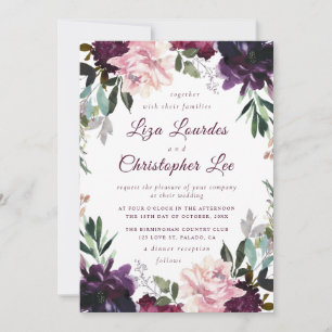 Convites Casamento Floral Romântico Marsala Burgundy