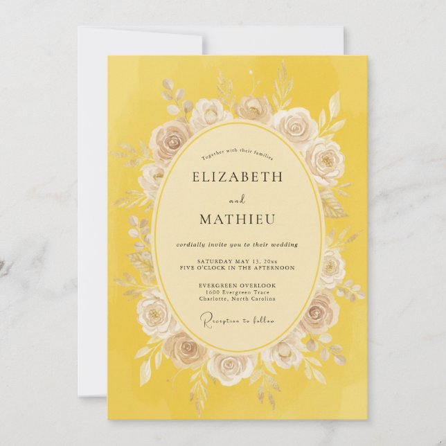 Convites Casamento Floral Romântico Mostarda (Frente)
