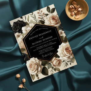 Convites Casamento Floral Romântico na Floresta com Creme