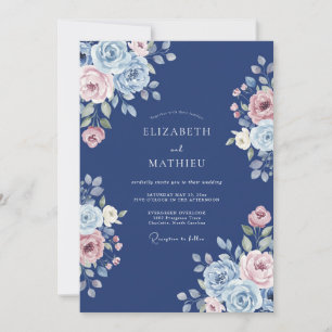 Convites Casamento Floral Romântico Navy Bloom