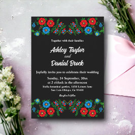 Convites Casamento Floral Romântico Negro E Branco Elegante