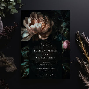 Convites Casamento Floral Romântico Negro Negro Escuro