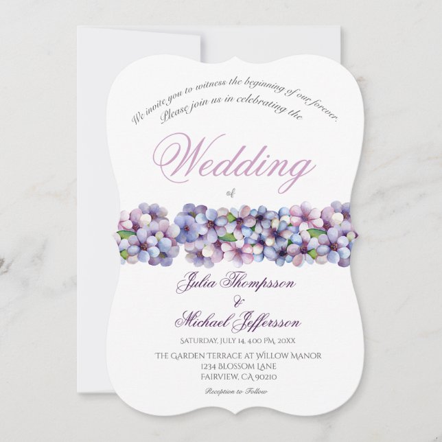 Convites Casamento Floral Romântico Poético Lilac Watercolo (Frente)