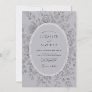 Convites Casamento Floral Romântico Prateado