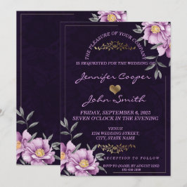 Convites Casamento Floral Romântico Púrpura Púrpura Pobre