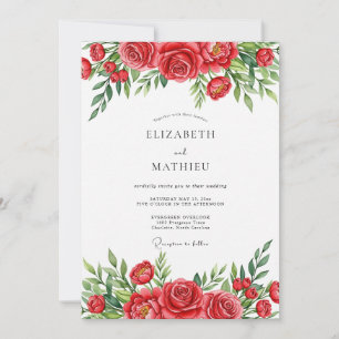 Convites Casamento Floral Romântico Red Bloom