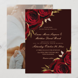 Convites Casamento Floral Romântico Rosa Dourado e Marsala
