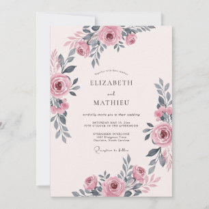 Convites Casamento Floral Romântico Rosa Malva