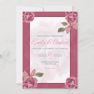 Convites Casamento Floral Romântico Rosa Malva em Aquarela