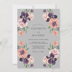 Convites Casamento Floral Romântico Roxo