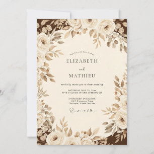 Convites Casamento Floral Romântico Sépia